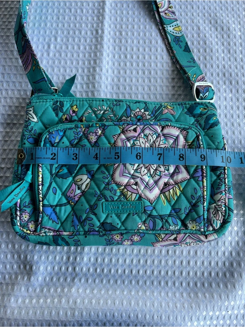 Vera Bradley Turquoise Floral Quilted Crossbody with Purple Accents - Picture 11 of 16
